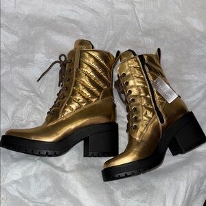 Franco Sarto Gold and Black Lace Up Boots